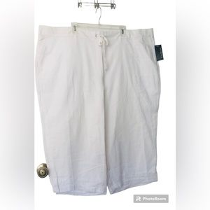 KIM ROGERS Women's 3x White Linen Pull On Capri Pants Elastic Waist Lined NWT
